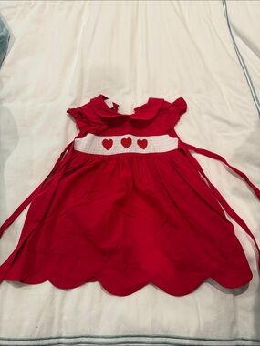 Pleats & Stitches Girls Red Heart Smocked Dress